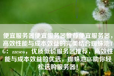 便宜服务器便宜服务器推荐便宜服务器，高效性能与成本效益的完美结合蜘蛛池TG：zzcseo，优质低价服务器推荐，高效性能与成本效益的优选，蜘蛛池TG助你轻松选购服务器！