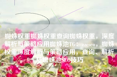 蜘蛛权重蜘蛛权重查询蜘蛛权重，深度解析与策略应用蜘蛛池TG：zzcseo，蜘蛛权重深度解析与策略应用，查询、解析及蜘蛛池SEO技巧