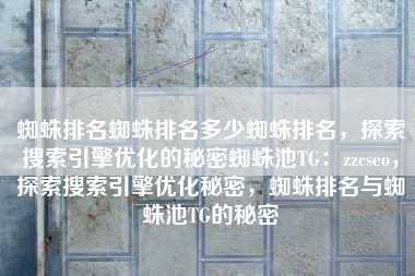 蜘蛛排名蜘蛛排名多少蜘蛛排名，探索搜索引擎优化的秘密蜘蛛池TG：zzcseo，探索搜索引擎优化秘密，蜘蛛排名与蜘蛛池TG的秘密