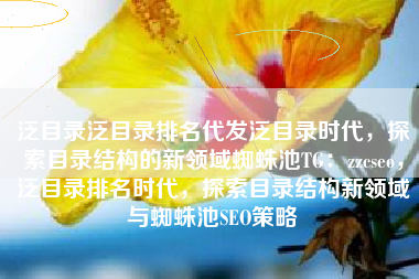 泛目录泛目录排名代发泛目录时代，探索目录结构的新领域蜘蛛池TG：zzcseo，泛目录排名时代，探索目录结构新领域与蜘蛛池SEO策略