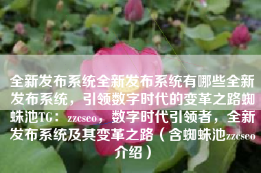 全新发布系统全新发布系统有哪些全新发布系统，引领数字时代的变革之路蜘蛛池TG：zzcseo，数字时代引领者，全新发布系统及其变革之路（含蜘蛛池zzcseo介绍）