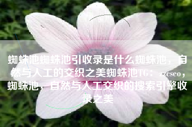 蜘蛛池蜘蛛池引收录是什么蜘蛛池，自然与人工的交织之美蜘蛛池TG：zzcseo，蜘蛛池，自然与人工交织的搜索引擎收录之美