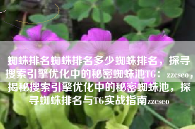 蜘蛛排名蜘蛛排名多少蜘蛛排名，探寻搜索引擎优化中的秘密蜘蛛池TG：zzcseo，揭秘搜索引擎优化中的秘密蜘蛛池，探寻蜘蛛排名与TG实战指南zzcseo
