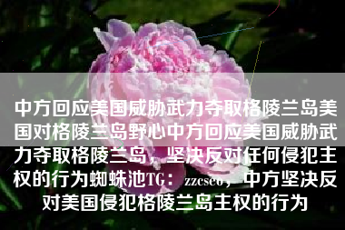 中方回应美国威胁武力夺取格陵兰岛美国对格陵兰岛野心中方回应美国威胁武力夺取格陵兰岛，坚决反对任何侵犯主权的行为蜘蛛池TG：zzcseo，中方坚决反对美国侵犯格陵兰岛主权的行为