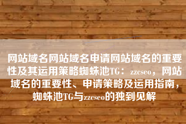 网站域名网站域名申请网站域名的重要性及其运用策略蜘蛛池TG：zzcseo，网站域名的重要性、申请策略及运用指南，蜘蛛池TG与zzcseo的独到见解