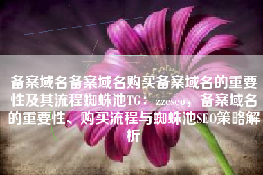 备案域名备案域名购买备案域名的重要性及其流程蜘蛛池TG：zzcseo，备案域名的重要性、购买流程与蜘蛛池SEO策略解析