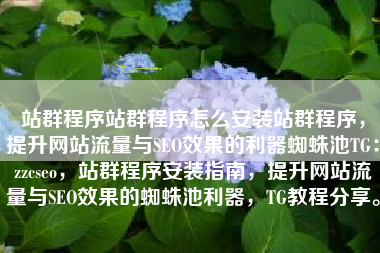 站群程序站群程序怎么安装站群程序，提升网站流量与SEO效果的利器蜘蛛池TG：zzcseo，站群程序安装指南，提升网站流量与SEO效果的蜘蛛池利器，TG教程分享。