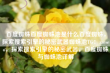 百度蜘蛛百度蜘蛛池是什么百度蜘蛛，探索搜索引擎的秘密武器蜘蛛池TG：zzcseo，探索搜索引擎的秘密武器，百度蜘蛛与蜘蛛池详解