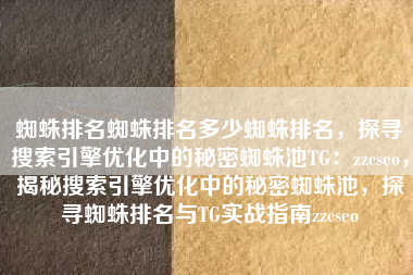 蜘蛛排名蜘蛛排名多少蜘蛛排名，探寻搜索引擎优化中的秘密蜘蛛池TG：zzcseo，揭秘搜索引擎优化中的秘密蜘蛛池，探寻蜘蛛排名与TG实战指南zzcseo