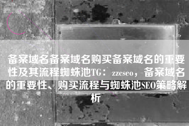 备案域名备案域名购买备案域名的重要性及其流程蜘蛛池TG：zzcseo，备案域名的重要性、购买流程与蜘蛛池SEO策略解析