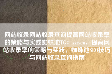 网站收录网站收录查询提高网站收录率的策略与实践蜘蛛池TG：zzcseo，提高网站收录率的策略与实践，蜘蛛池SEO技巧与网站收录查询指南
