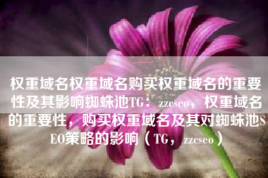权重域名权重域名购买权重域名的重要性及其影响蜘蛛池TG：zzcseo，权重域名的重要性，购买权重域名及其对蜘蛛池SEO策略的影响（TG，zzcseo）