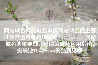 网站域名网站域名申请网站域名的重要性及其运用策略蜘蛛池TG：zzcseo，网站域名的重要性、申请策略及运用指南，蜘蛛池TG与zzcseo的独到见解