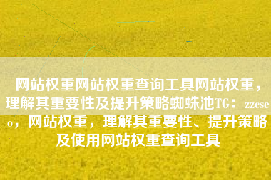 网站权重网站权重查询工具网站权重，理解其重要性及提升策略蜘蛛池TG：zzcseo，网站权重，理解其重要性、提升策略及使用网站权重查询工具