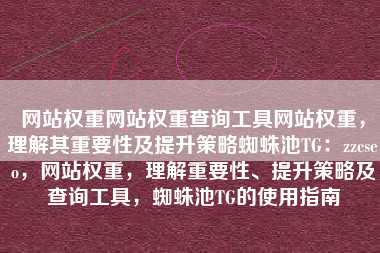 网站权重网站权重查询工具网站权重，理解其重要性及提升策略蜘蛛池TG：zzcseo，网站权重，理解重要性、提升策略及查询工具，蜘蛛池TG的使用指南