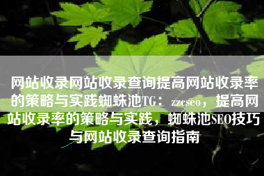 网站收录网站收录查询提高网站收录率的策略与实践蜘蛛池TG：zzcseo，提高网站收录率的策略与实践，蜘蛛池SEO技巧与网站收录查询指南