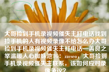 大哥捡到手机录视频催失主打电话找到捡手机的人有视频录像不给怎么办大哥捡到手机录视频催失主打电话—善良之举温暖人心蜘蛛池TG：zzcseo，大哥捡到手机录视频催失主联系，该如何应对录像争议？