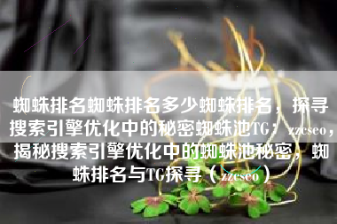 蜘蛛排名蜘蛛排名多少蜘蛛排名，探寻搜索引擎优化中的秘密蜘蛛池TG：zzcseo，揭秘搜索引擎优化中的蜘蛛池秘密，蜘蛛排名与TG探寻（zzcseo）