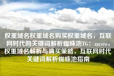 权重域名权重域名购买权重域名，互联网时代的关键词解析蜘蛛池TG：zzcseo，权重域名解析与购买策略，互联网时代关键词解析蜘蛛池指南