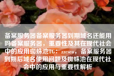 备案服务器备案服务器到期域名还能用吗备案服务器，重要性及其在现代社会中的应用蜘蛛池TG：zzcseo，备案服务器到期后域名使用问题及蜘蛛池在现代社会中的应用与重要性解析