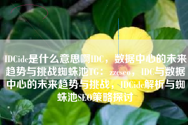 IDCidc是什么意思啊IDC，数据中心的未来趋势与挑战蜘蛛池TG：zzcseo，IDC与数据中心的未来趋势与挑战，IDCidc解析与蜘蛛池SEO策略探讨