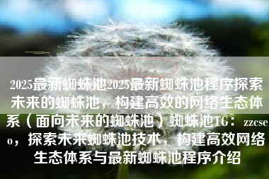 2025最新蜘蛛池2025最新蜘蛛池程序探索未来的蜘蛛池，构建高效的网络生态体系（面向未来的蜘蛛池）蜘蛛池TG：zzcseo，探索未来蜘蛛池技术，构建高效网络生态体系与最新蜘蛛池程序介绍