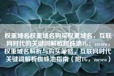 权重域名权重域名购买权重域名，互联网时代的关键词解析蜘蛛池TG：zzcseo，权重域名解析与购买策略，互联网时代关键词解析蜘蛛池指南（附TG，zzcseo）