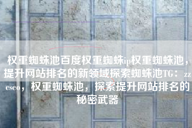 权重蜘蛛池百度权重蜘蛛ip权重蜘蛛池，提升网站排名的新领域探索蜘蛛池TG：zzcseo，权重蜘蛛池，探索提升网站排名的秘密武器