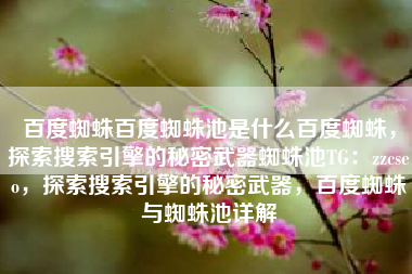 百度蜘蛛百度蜘蛛池是什么百度蜘蛛，探索搜索引擎的秘密武器蜘蛛池TG：zzcseo，探索搜索引擎的秘密武器，百度蜘蛛与蜘蛛池详解