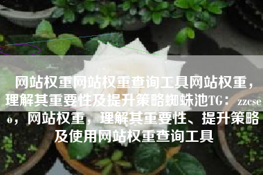 网站权重网站权重查询工具网站权重，理解其重要性及提升策略蜘蛛池TG：zzcseo，网站权重，理解其重要性、提升策略及使用网站权重查询工具