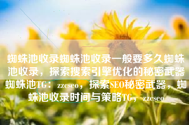 蜘蛛池收录蜘蛛池收录一般要多久蜘蛛池收录，探索搜索引擎优化的秘密武器蜘蛛池TG：zzcseo，探索SEO秘密武器，蜘蛛池收录时间与策略TG，zzcseo