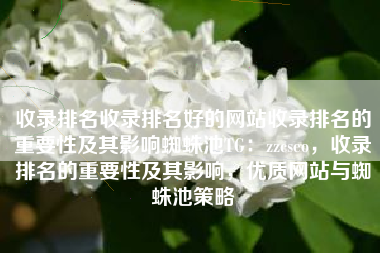 收录排名收录排名好的网站收录排名的重要性及其影响蜘蛛池TG：zzcseo，收录排名的重要性及其影响，优质网站与蜘蛛池策略