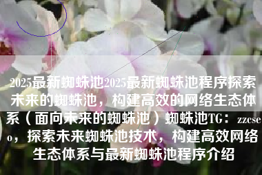2025最新蜘蛛池2025最新蜘蛛池程序探索未来的蜘蛛池，构建高效的网络生态体系（面向未来的蜘蛛池）蜘蛛池TG：zzcseo，探索未来蜘蛛池技术，构建高效网络生态体系与最新蜘蛛池程序介绍
