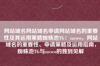 网站域名网站域名申请网站域名的重要性及其运用策略蜘蛛池TG：zzcseo，网站域名的重要性、申请策略及运用指南，蜘蛛池TG与zzcseo的独到见解