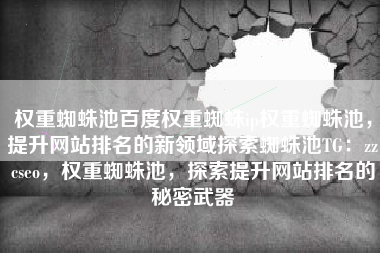权重蜘蛛池百度权重蜘蛛ip权重蜘蛛池，提升网站排名的新领域探索蜘蛛池TG：zzcseo，权重蜘蛛池，探索提升网站排名的秘密武器