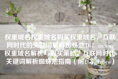 权重域名权重域名购买权重域名，互联网时代的关键词解析蜘蛛池TG：zzcseo，权重域名解析与购买策略，互联网时代关键词解析蜘蛛池指南（附TG，zzcseo）