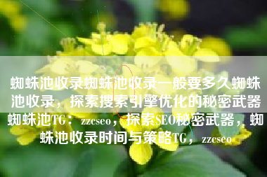 蜘蛛池收录蜘蛛池收录一般要多久蜘蛛池收录，探索搜索引擎优化的秘密武器蜘蛛池TG：zzcseo，探索SEO秘密武器，蜘蛛池收录时间与策略TG，zzcseo