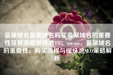 备案域名备案域名购买备案域名的重要性及其流程蜘蛛池TG：zzcseo，备案域名的重要性、购买流程与蜘蛛池SEO策略解析