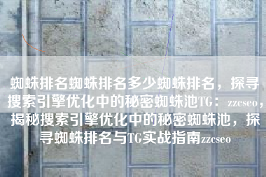 蜘蛛排名蜘蛛排名多少蜘蛛排名，探寻搜索引擎优化中的秘密蜘蛛池TG：zzcseo，揭秘搜索引擎优化中的秘密蜘蛛池，探寻蜘蛛排名与TG实战指南zzcseo