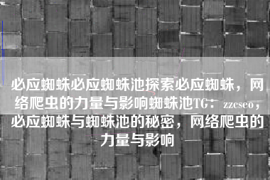 必应蜘蛛必应蜘蛛池探索必应蜘蛛，网络爬虫的力量与影响蜘蛛池TG：zzcseo，必应蜘蛛与蜘蛛池的秘密，网络爬虫的力量与影响