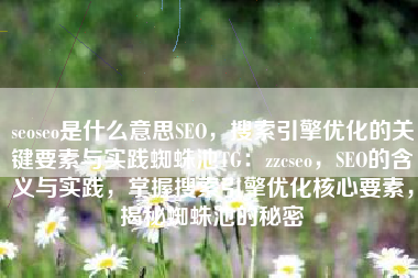 seoseo是什么意思SEO，搜索引擎优化的关键要素与实践蜘蛛池TG：zzcseo，SEO的含义与实践，掌握搜索引擎优化核心要素，揭秘蜘蛛池的秘密