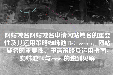 网站域名网站域名申请网站域名的重要性及其运用策略蜘蛛池TG：zzcseo，网站域名的重要性、申请策略及运用指南，蜘蛛池TG与zzcseo的独到见解
