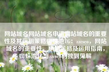网站域名网站域名申请网站域名的重要性及其运用策略蜘蛛池TG：zzcseo，网站域名的重要性、申请策略及运用指南，蜘蛛池TG与zzcseo的独到见解
