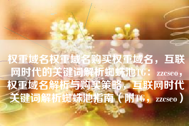 权重域名权重域名购买权重域名，互联网时代的关键词解析蜘蛛池TG：zzcseo，权重域名解析与购买策略，互联网时代关键词解析蜘蛛池指南（附TG，zzcseo）