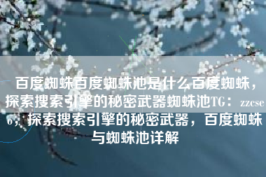 百度蜘蛛百度蜘蛛池是什么百度蜘蛛，探索搜索引擎的秘密武器蜘蛛池TG：zzcseo，探索搜索引擎的秘密武器，百度蜘蛛与蜘蛛池详解