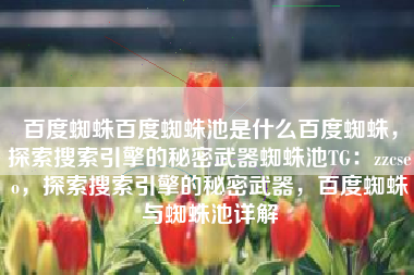 百度蜘蛛百度蜘蛛池是什么百度蜘蛛，探索搜索引擎的秘密武器蜘蛛池TG：zzcseo，探索搜索引擎的秘密武器，百度蜘蛛与蜘蛛池详解