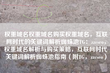 权重域名权重域名购买权重域名，互联网时代的关键词解析蜘蛛池TG：zzcseo，权重域名解析与购买策略，互联网时代关键词解析蜘蛛池指南（附TG，zzcseo）