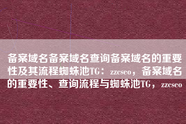 备案域名备案域名查询备案域名的重要性及其流程蜘蛛池TG：zzcseo，备案域名的重要性、查询流程与蜘蛛池TG，zzcseo