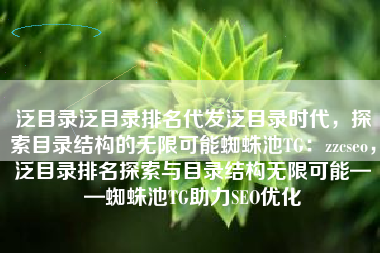 泛目录泛目录排名代发泛目录时代，探索目录结构的无限可能蜘蛛池TG：zzcseo，泛目录排名探索与目录结构无限可能——蜘蛛池TG助力SEO优化