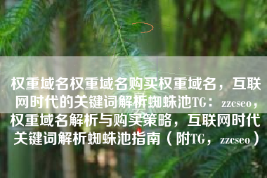权重域名权重域名购买权重域名，互联网时代的关键词解析蜘蛛池TG：zzcseo，权重域名解析与购买策略，互联网时代关键词解析蜘蛛池指南（附TG，zzcseo）